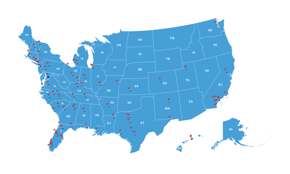 FAU MD住院医师安置地图与他们在美国各地的固定位置.S.